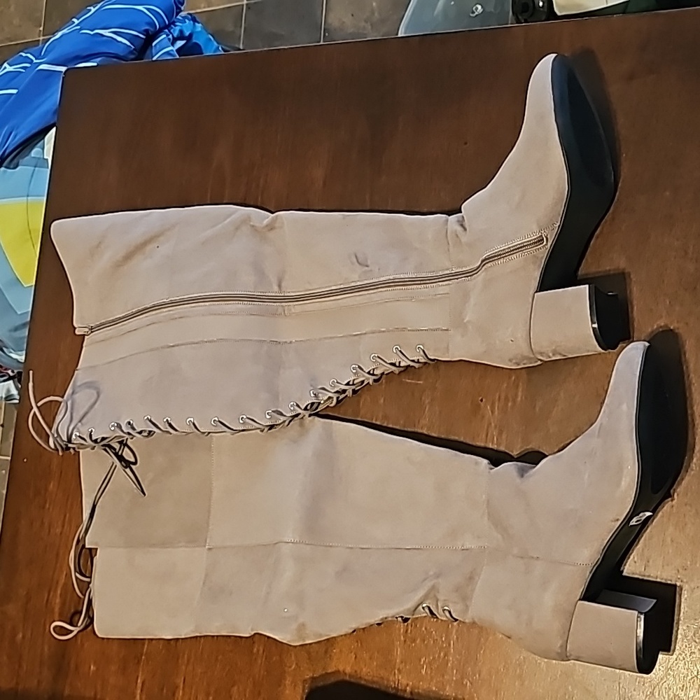 Wide calf chunky heel boots